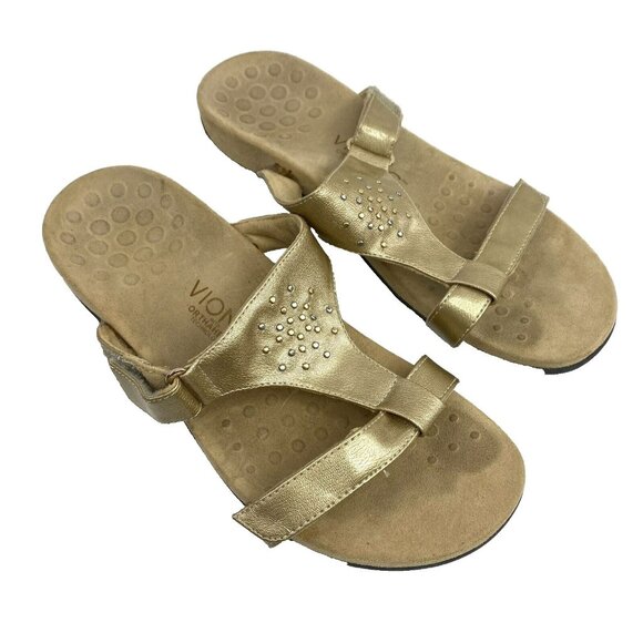 Vionic  Sandals Shoes Womens Size 9 Patricia T-Strap Gold Comfort Orthaheel - Picture 1 of 7